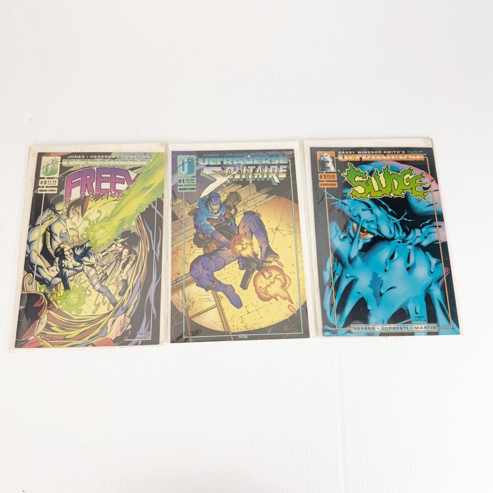 Vintage Set of 3 Ultraverse Comics Books Sludge Solitaire Freex